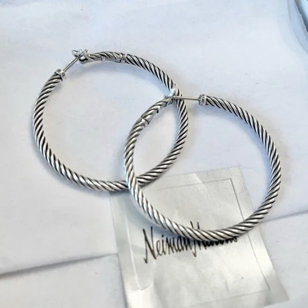 Brand New Authentic David Yurman Large Sterling Silver Cable Earrings